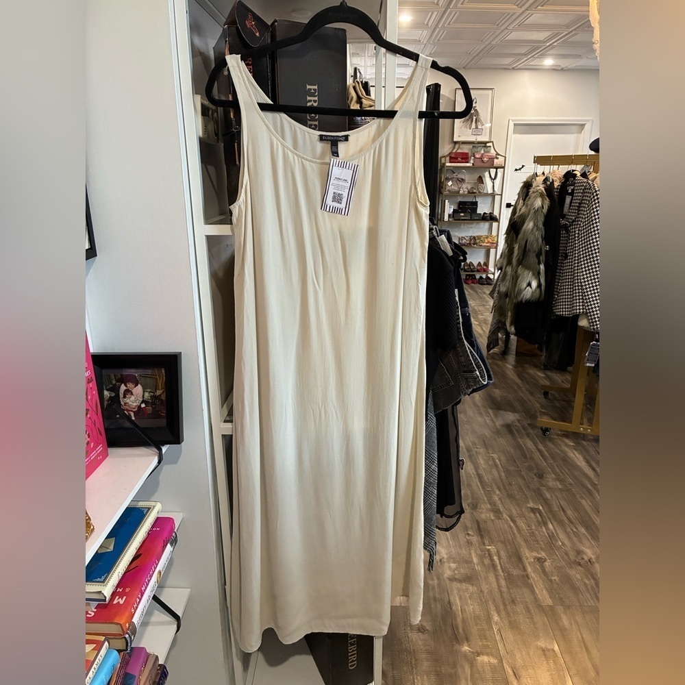Eileen Fisher cream 100% silk dress NWT